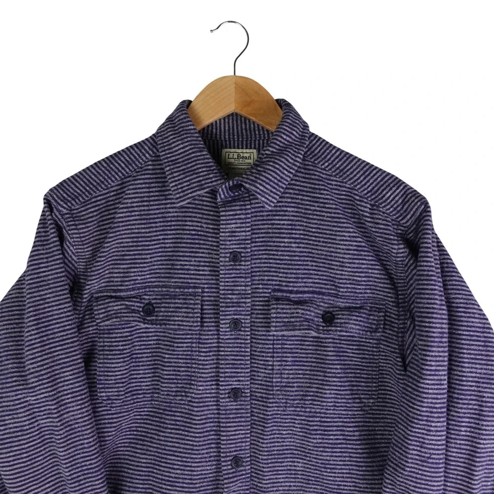 LL Bean Mens Traditional Fit Blue Striped Cotton Button Down Shirt M 511645